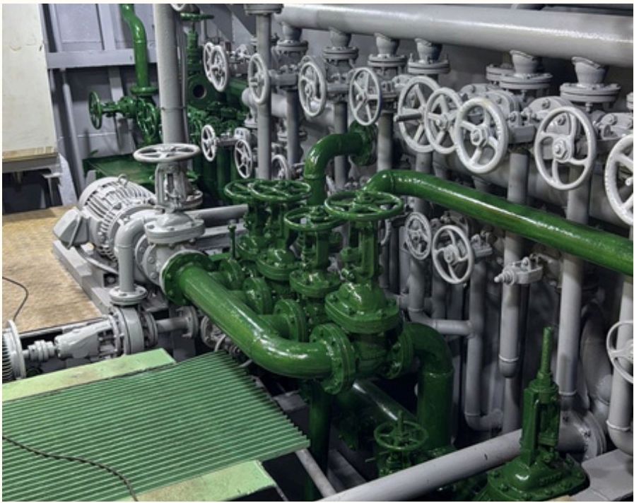 Engine room piping and machinery